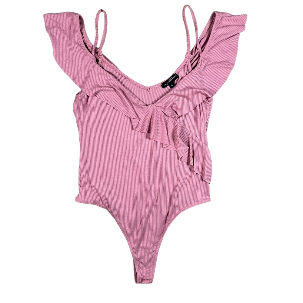 LA Hearts Small Mauve Rose Pink Cold Shoulder Flutter Sleeve Thong Bodysuit New